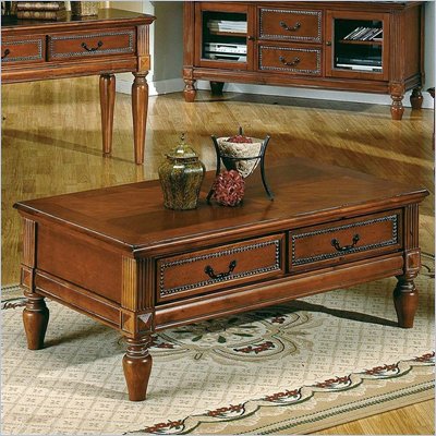 Steve Silver Company Nantucket Rectangular Wood Top Cocktail Table in Cherry