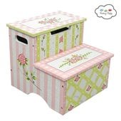 Teamson Design Hand Painted Kids Stool with Storage in Pink Crackle Finish