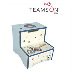 Teamson Kids Hand Painted Sports Step Stool with Storage