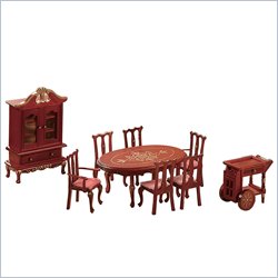 Teamson Kids Children's 7 Piece Dining Room Set for Doll House in Brown