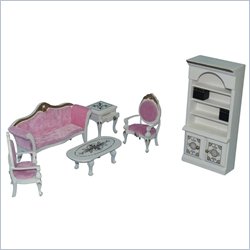 Teamson Kids Children's 7 Piece Living Room Set for Doll House in Pearl/Pink