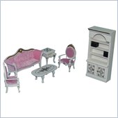 Teamson Kids Children's 7 Piece Living Room Set for Doll House in Pearl/Pink