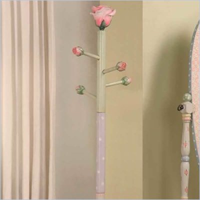 Teamson Kids Hand Painted Rose Standing Coat Rack in Pink Crackle Finish