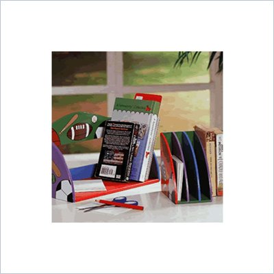 Teamson Kids Desktop Decor 3 Piece Set Hand Painted Sports Book Ends and Shelf