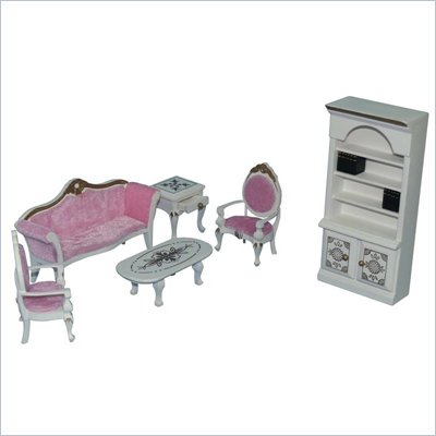 Teamson Kids Children's 7 Piece Living Room Set for Doll House in Pearl/Pink