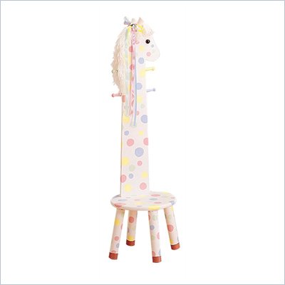 Teamson Kids Safari Pony Kids Stool with Standing Coat Rack