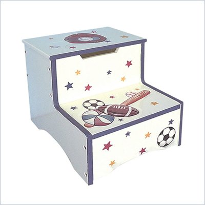 Teamson Kids Hand Painted Sports Step Stool with Storage