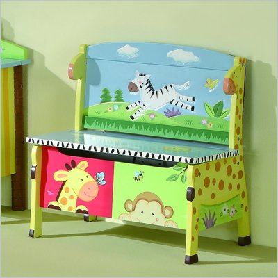 Teamson Kids Sunny Safari Hand Painted Kids Storage Bench