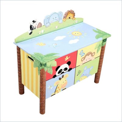 Teamson Kids Sunny Safari Hand Painted Kids Toy Chest/Box