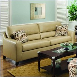 Simmons Upholstery Paris Leather Queen Sleeper Sofa in Taupe