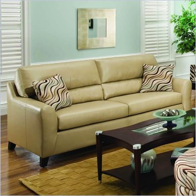 Simmons Upholstery Paris Leather Queen Sleeper Sofa in Taupe