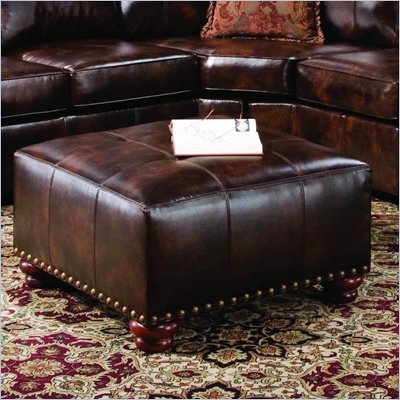 Simmons Upholstery Savannah Big Square Leather Cocktail Ottoman in Tobacco Brown