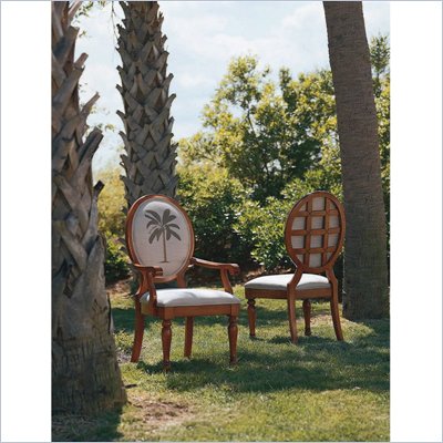 Tommy Bahama Home Palm Tree Oval Back Fabric Arm Chair  in Medium Antiqued Brown