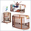 Stokke Sleepi Complete Convertible Wood Crib Junior Set in Cherry With Mattresses