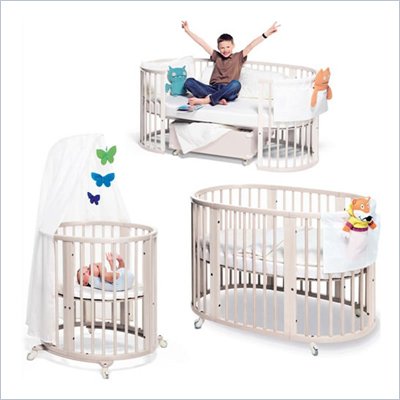 Stokke Sleepi Complete Convertible Wood Crib Junior Set in White With Mattresses