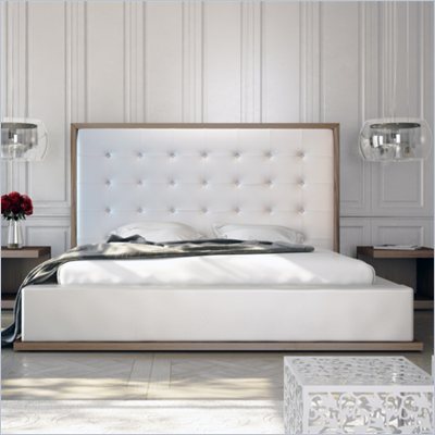 Modloft Ludlow Bed in Walnut and White Leather