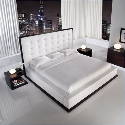 Modloft Ludlow Platform Bed in White Leather With Wenge Frame