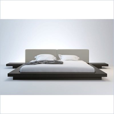 Modloft Worth Platform Bed in Wenge and Dusty Grey Leather