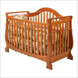 Stork Craft Meaghan Stages 2-in-1 Convertible Sleigh Wood Crib in Cognac Brown