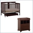 Stork Craft Lily 4-in-1 Stages Cherry Fixed Side Baby Crib Set With Changing Table 