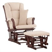Stork Craft Tuscany Glider and Ottoman with Free Lumbar Pillow in Cherry with Beige cushions