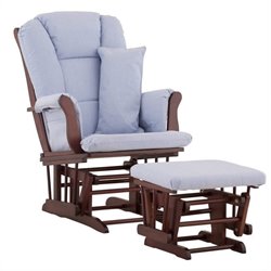 Stork Craft Tuscany Glider and Ottoman with Free Lumbar Pillow in Cherry with Blue cushions