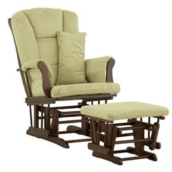 Stork Craft Tuscany Glider and Ottoman with Free Lumbar Pillow in Cherry with Sage cushions