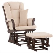 Stork Craft Tuscany Glider and Ottoman with Free Lumbar Pillow in Espresso with Beige cushions