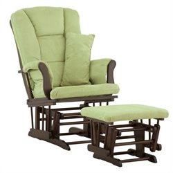 Stork Craft Tuscany Glider and Ottoman with Free Lumbar Pillow in Espresso with Sage cushions