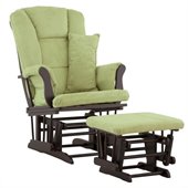 Stork Craft Tuscany Glider and Ottoman with Free Lumbar Pillow in Black with Sage cushions