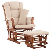 Stork Craft Tuscany Glider and Ottoman with Free Lumbar Pillow in Cognac with Beige cushions