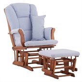 Stork Craft Tuscany Glider and Ottoman with Free Lumbar Pillow in Cognac with Blue cushions