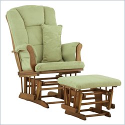 Stork Craft Tuscany Glider and Ottoman with Free Lumbar Pillow in Cognac with Sage cushions