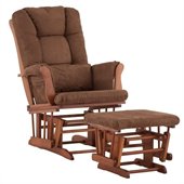 Stork Craft Tuscany Glider and Ottoman with Free Lumbar Pillow in Cognac with Chocolate cushions