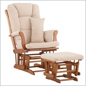 Stork Craft Tuscany Glider and Ottoman with Free Lumbar Pillow in Oak with Beige cushions