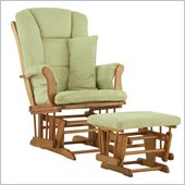 Stork Craft Tuscany Glider and Ottoman with Free Lumbar Pillow in Oak with Sage cushions
