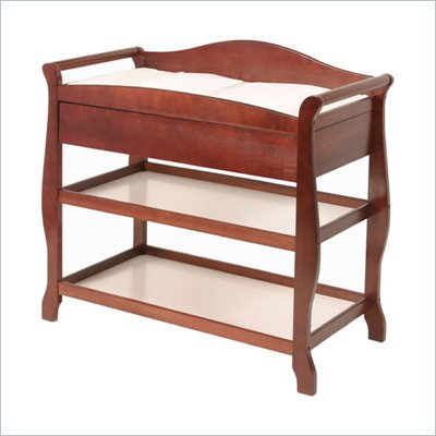 Stork Craft Aspen Sleigh Changing Table with Drawer in Cherry