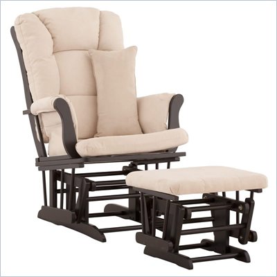 Stork Craft Tuscany Glider and Ottoman with Free Lumbar Pillow in Black with Beige cushions