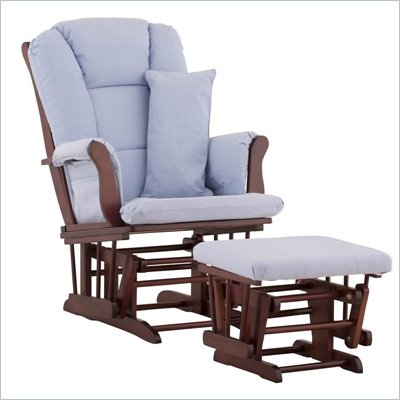 Stork Craft Tuscany Glider and Ottoman with Free Lumbar Pillow in Cherry with Blue cushions
