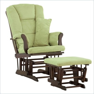 Stork Craft Tuscany Glider and Ottoman with Free Lumbar Pillow in Espresso with Sage cushions