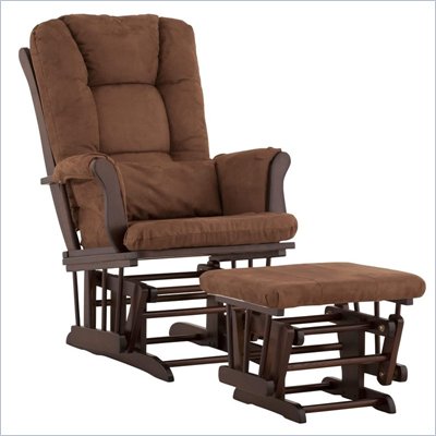 Stork Craft Tuscany Glider and Ottoman with Free Lumbar Pillow in Espresso with Chocolate cushions
