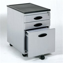 Studio RTA Mobile 3 Drawer Metal Mobile Vertical File Cabinet in Silver and Black