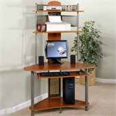 Studio RTA A-Tower Corner Wood Computer Desk with Hutch in Pewter and Cherry