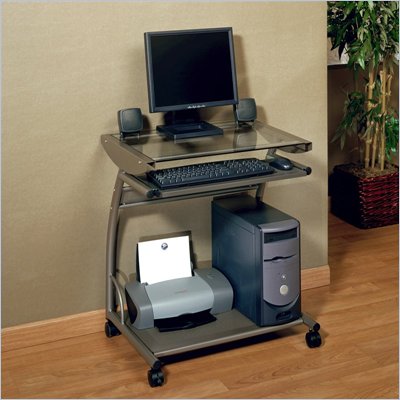 Studio RTA Beginnings Glass Top Metal Computer Cart in Champagne