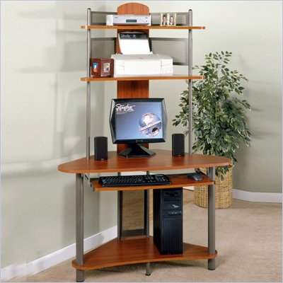 Studio RTA A-Tower Corner Wood Computer Desk with Hutch in Pewter and Cherry
