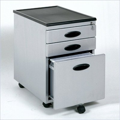 Studio RTA Mobile 3 Drawer Metal Mobile Vertical File Cabinet in Silver and Black