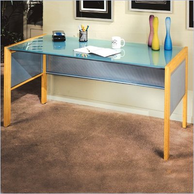 Studio RTA Office Line 60" Glass Top Writing Desk in Silver and Natural