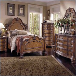 Samuel Lawrence Furniture Monaco Dark Wood Mansion Panel Bed 4 Piece Bedroom Set by Samuel Lawrence Furniture