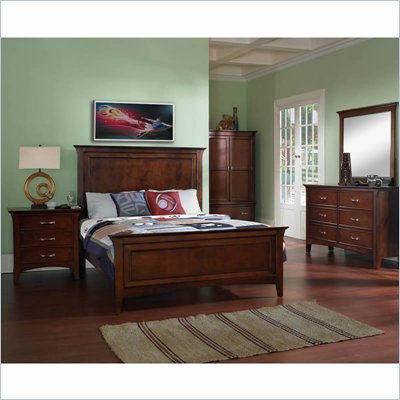 Samuel Lawrence Furniture Bridgeport Wood Panel Bed 3 Piece Bedroom Set in Dark Merlot