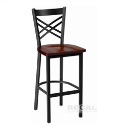 Regal Pembroke 30 High Wooden Seat Cross Back Metal Counter Stool-Mahogany